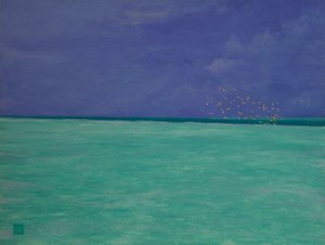 プレイ、2017、パネル上の油と金箔 作： angus hampel